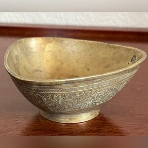 Antique Solid Brass Etched bowl unique shape